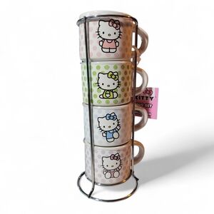 HELLO KITTY By Sanrio Polka Dots 4-Piece 3oz Stackable Espresso Ceramic Mug Cups